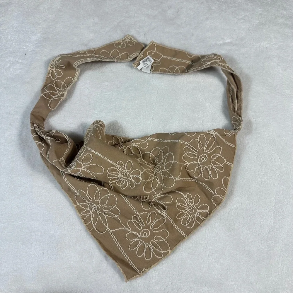 Anthropologie Headscarf NWT Womens OS Tan Floral Embroidered Boho Bandana
